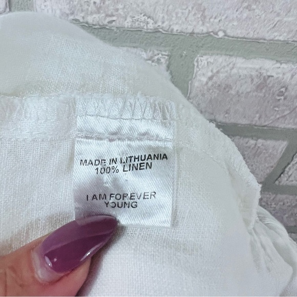 Flax Linen Pull on Full Length Straight Leg Pants in White Size M - Picture 8 of 9